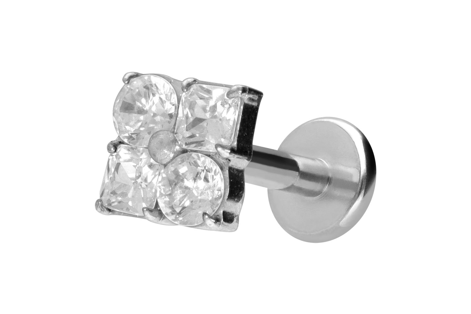 Titan Labret Piercing mit Innengewinde KRISTALLBLUME